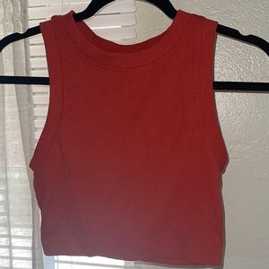 Orange ribbed crop tank